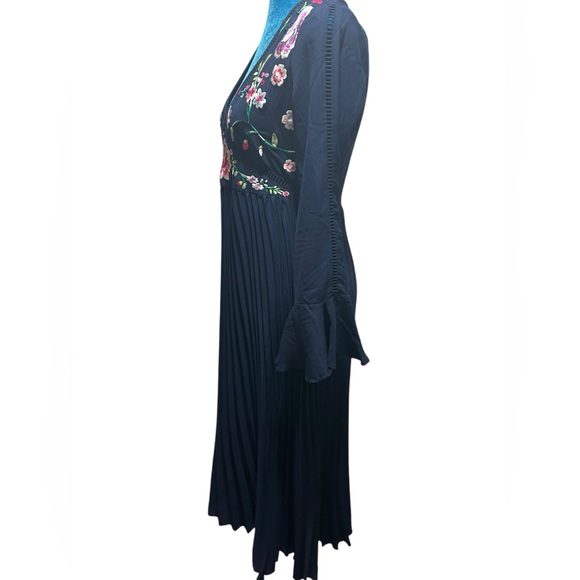 ASOS Midi Pleated Dress with Floral Embroidery - Picture 6 of 8